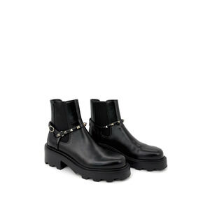 Valentino Garavani 38.5 Beatle 55 Rockstud Chelsea Ankle Boots Black Leather